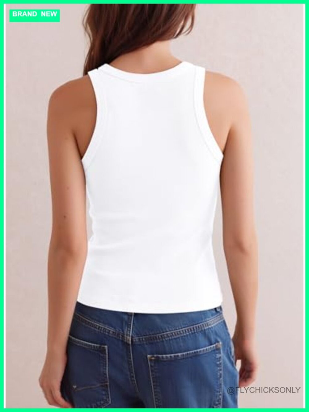 Ribbed Slim Fit Tank Top with Built in Bra Racerback Crew Neck Cotton Spandex - Picture 3 of 6